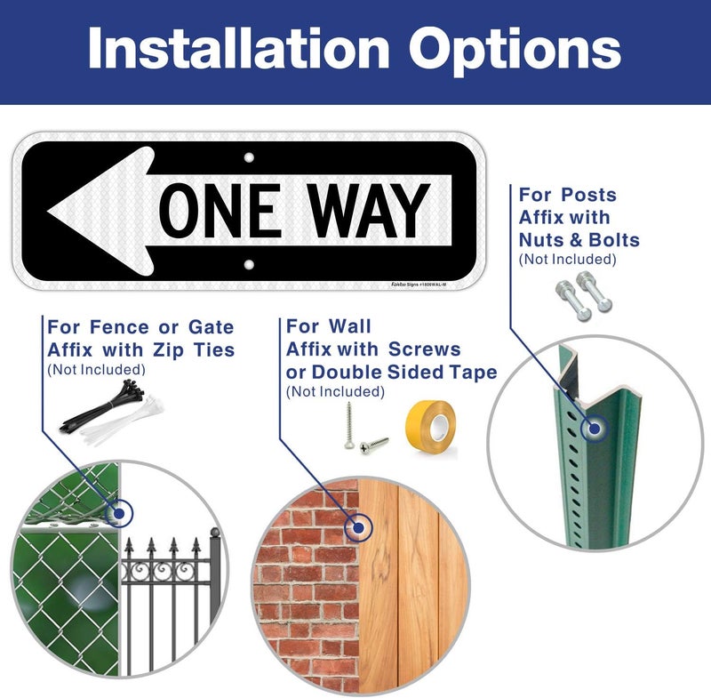 Faittoo One Way Sign with Left Arrow, 18x6 Inches Engineer Grade Reflective Rust Free Aluminum, Weather/Fade Resistant, UV Protected, Easy to Mount, Indoor/Outdoor Use (2 Pack) - Image 3