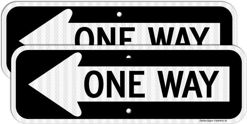 Faittoo One Way Sign with Left Arrow, 18x6 Inches Engineer Grade Reflective Rust Free Aluminum, Weather/Fade Resistant, UV Protected, Easy to Mount, Indoor/Outdoor Use (2 Pack) - Image 1