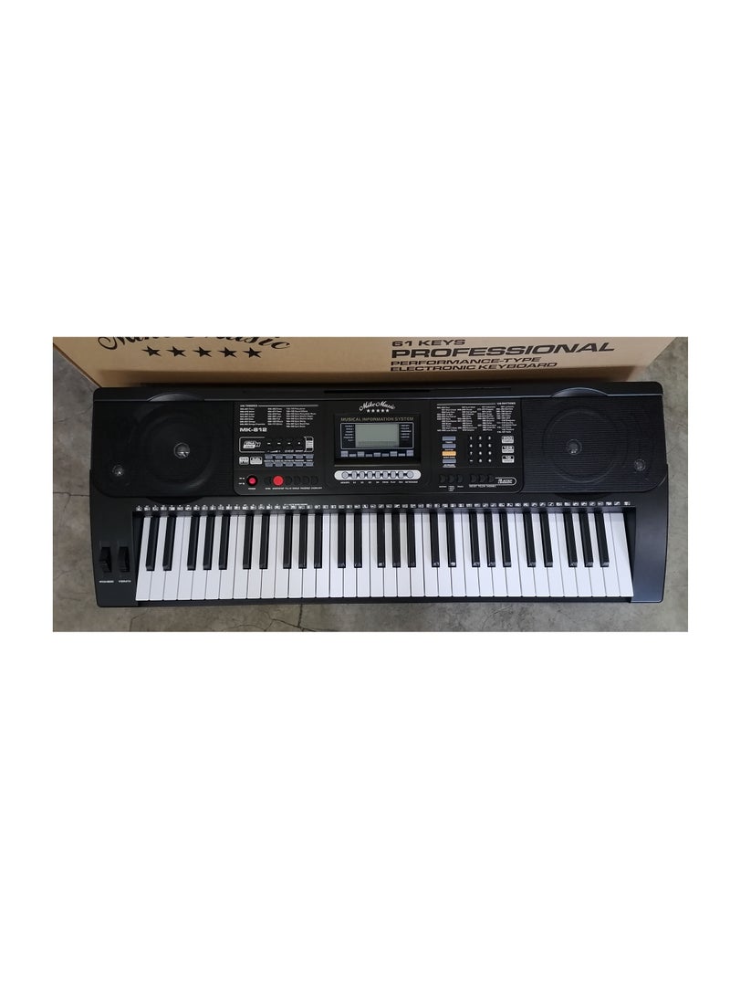 Professional 61-Key Electronic Keyboard with Touch Function, LCD Display, 200 Timbres, 128 Rhythms, USB, Microphone Input, and Carrying Bag (812 with Bag)  - Image 3