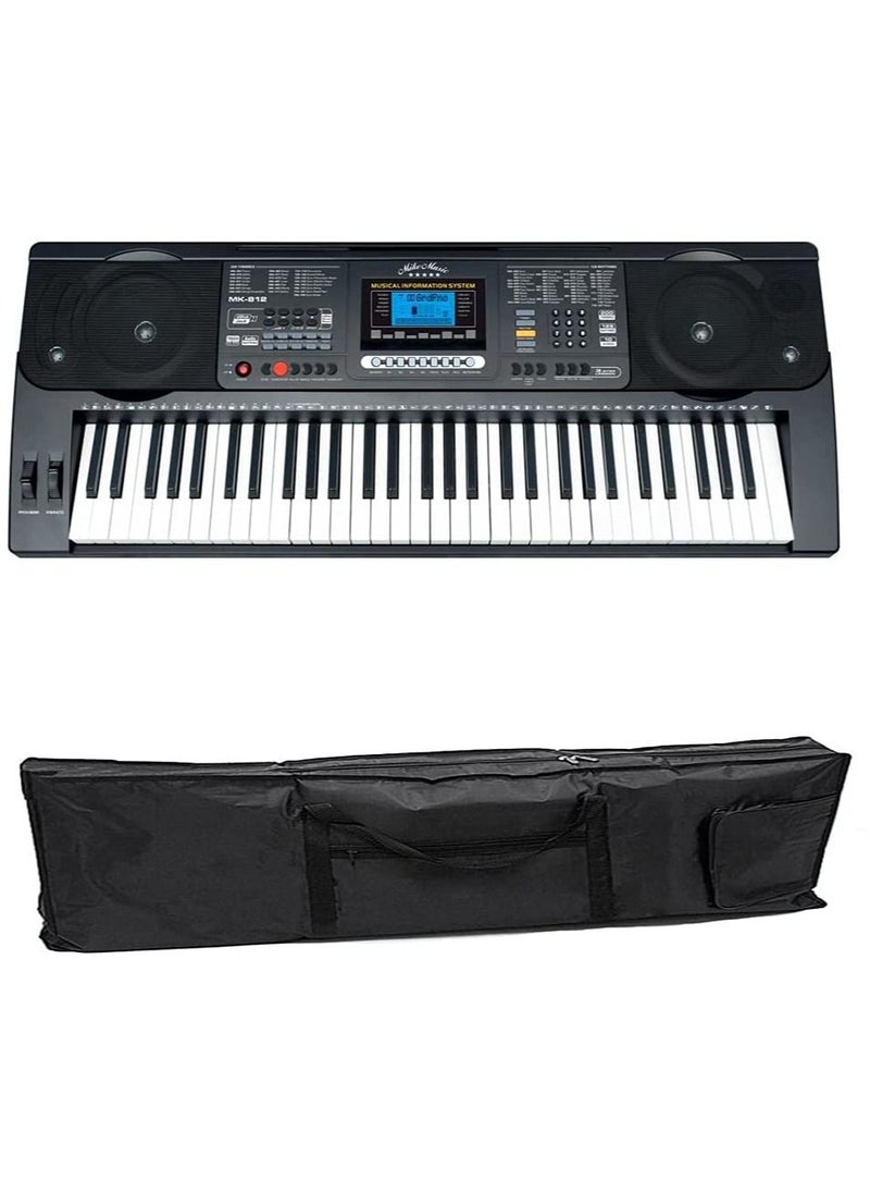 Professional 61-Key Electronic Keyboard with Touch Function, LCD Display, 200 Timbres, 128 Rhythms, USB, Microphone Input, and Carrying Bag (812 with Bag)  - Image 1