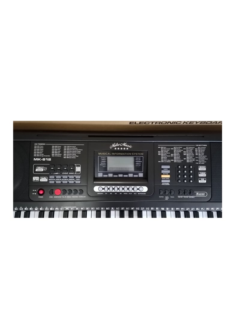 Professional 61-Key Electronic Keyboard with Touch Function, LCD Display, 200 Timbres, 128 Rhythms, USB, Microphone Input, and Carrying Bag (812 with Bag)  - Image 4
