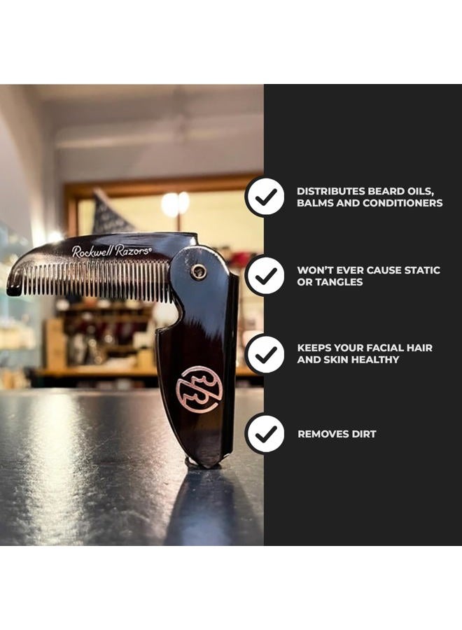 rockwell razors Rockwell Folding Beard & Moustache Comb - Pocket-Size, Durable, Anti-Static Acetate Comb | Supports a Healthy Beard and Moustache - Image 3