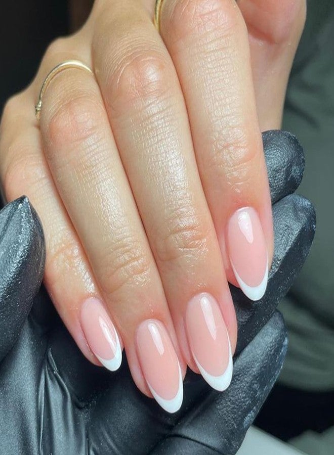 Modelones Almond Short False Nails 32 Pieces 16 Sizes, Glossy French Finish, Full Coverage, Application Kit with Accessories - Image 2