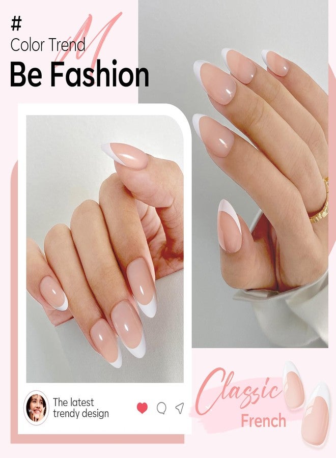 Modelones Almond Short False Nails 32 Pieces 16 Sizes, Glossy French Finish, Full Coverage, Application Kit with Accessories - Image 3