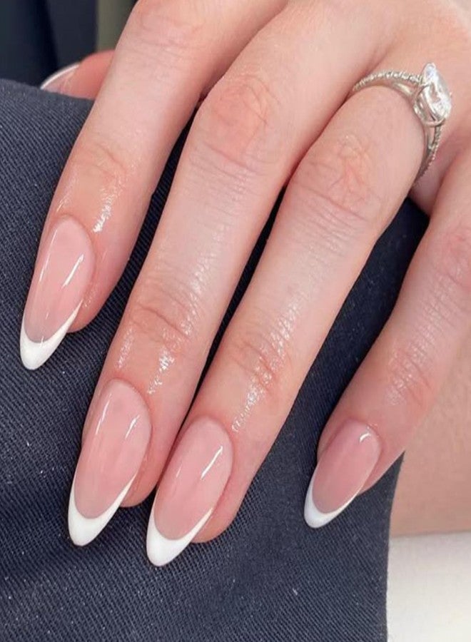 Modelones Almond Short False Nails 32 Pieces 16 Sizes, Glossy French Finish, Full Coverage, Application Kit with Accessories - Image 1