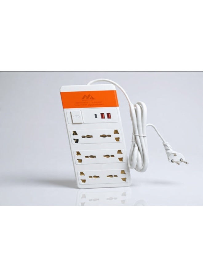 8806U White 6-Socket Power Strip with 2 USB + Type-C – Multi-Device Charging & Power
