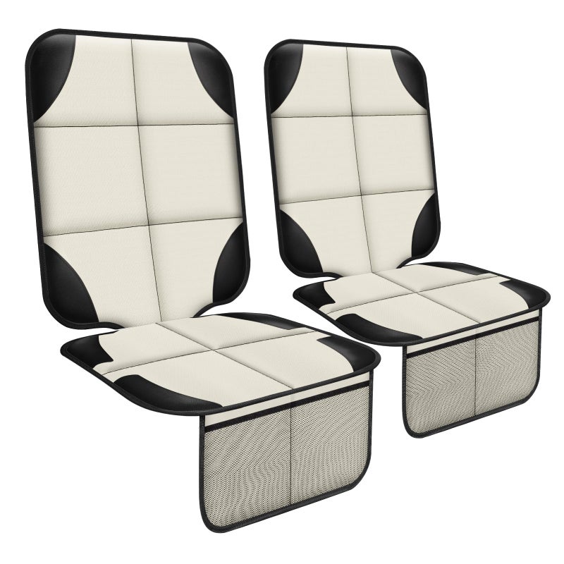 XHYANG Car Seat Protector 1 Pack Car Seat Cushion Mat Thickest PaddingWaterproof 600D Fabric Car Seat Covers for NonSlip Backing Mesh Pockets for Baby and Pet Beige 2 Pcs - Image 2