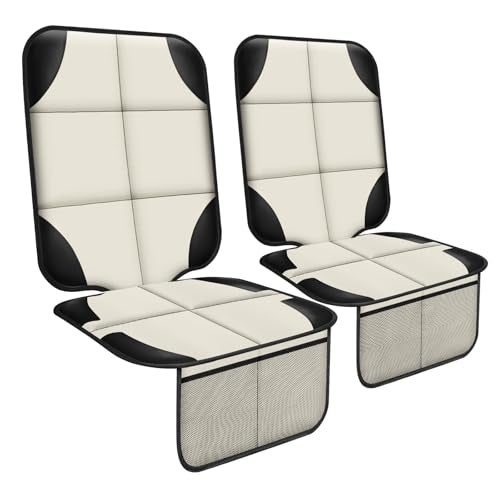 XHYANG Car Seat Protector 1 Pack Car Seat Cushion Mat Thickest PaddingWaterproof 600D Fabric Car Seat Covers for NonSlip Backing Mesh Pockets for Baby and Pet Beige 2 Pcs - Image 1