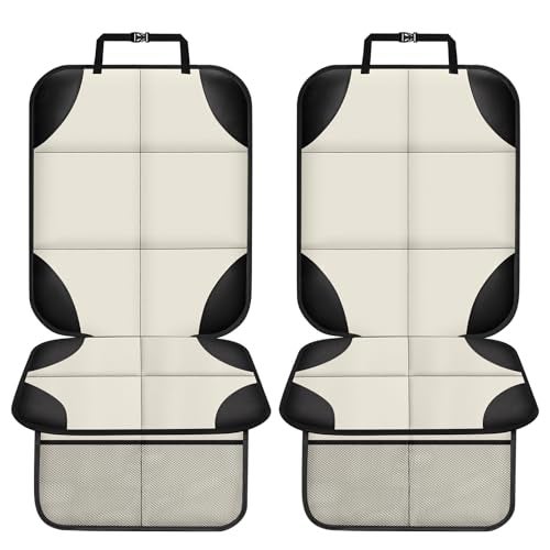 XHYANG Car Seat Protector 1 Pack Car Seat Cushion Mat Thickest PaddingWaterproof 600D Fabric Car Seat Covers for NonSlip Backing Mesh Pockets for Baby and Pet Beige 2 Pcs - Image 3