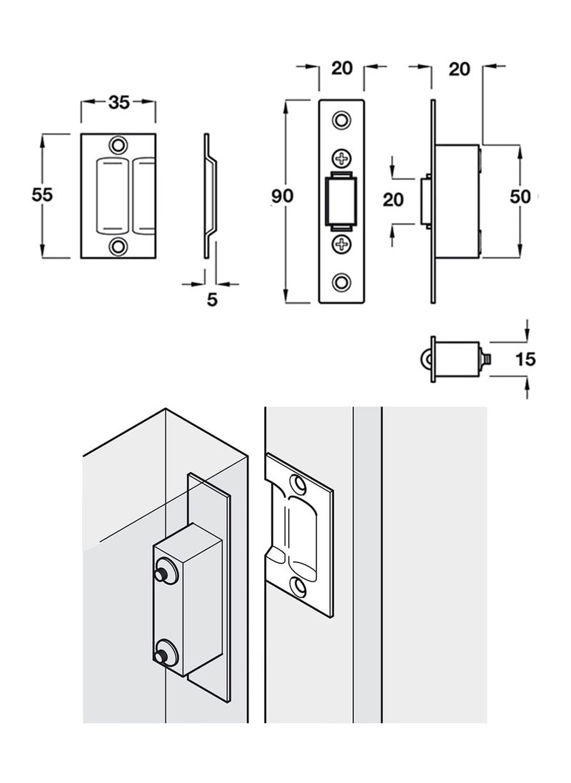 SYOSI Concealed Stainless Steel Door Roller Catches, Size 20mm for Cabinet, Kitchen, Bathroom, Bedroom, Cupboards, Wardrobes, Latches Locks Stopper, 2 Pieces  - Image 2