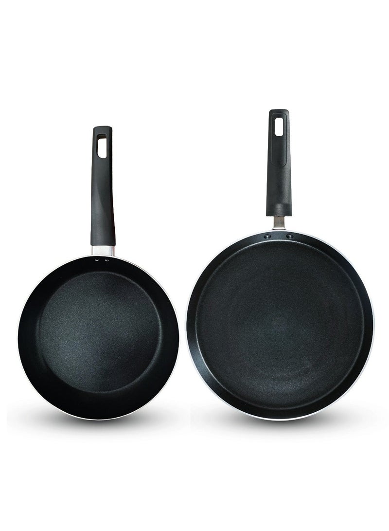 ديليتشي طقم مقلاة ألومنيوم غير لاصقة مقاس 24 سم وصاج مقاس 26 سم | هيكل عالي الجودة | سطح غير لاصق فائق المتانة (10 أضعاف) | خالي من حمض البيرفلورو الأوكتانويك (PFOA) | سطح داخلي صحي غير لاصق | مقبض من الباكليت المقاوم للحرارة | طلاء مقاوم للحرارة | متوافق مع جميع أنواع المواقد | مقاوم للأحماض والقلويات | مقاوم للتآكل والبقع | قابل للغسل في غسالة الصحون - AFT2426ME - Image 1