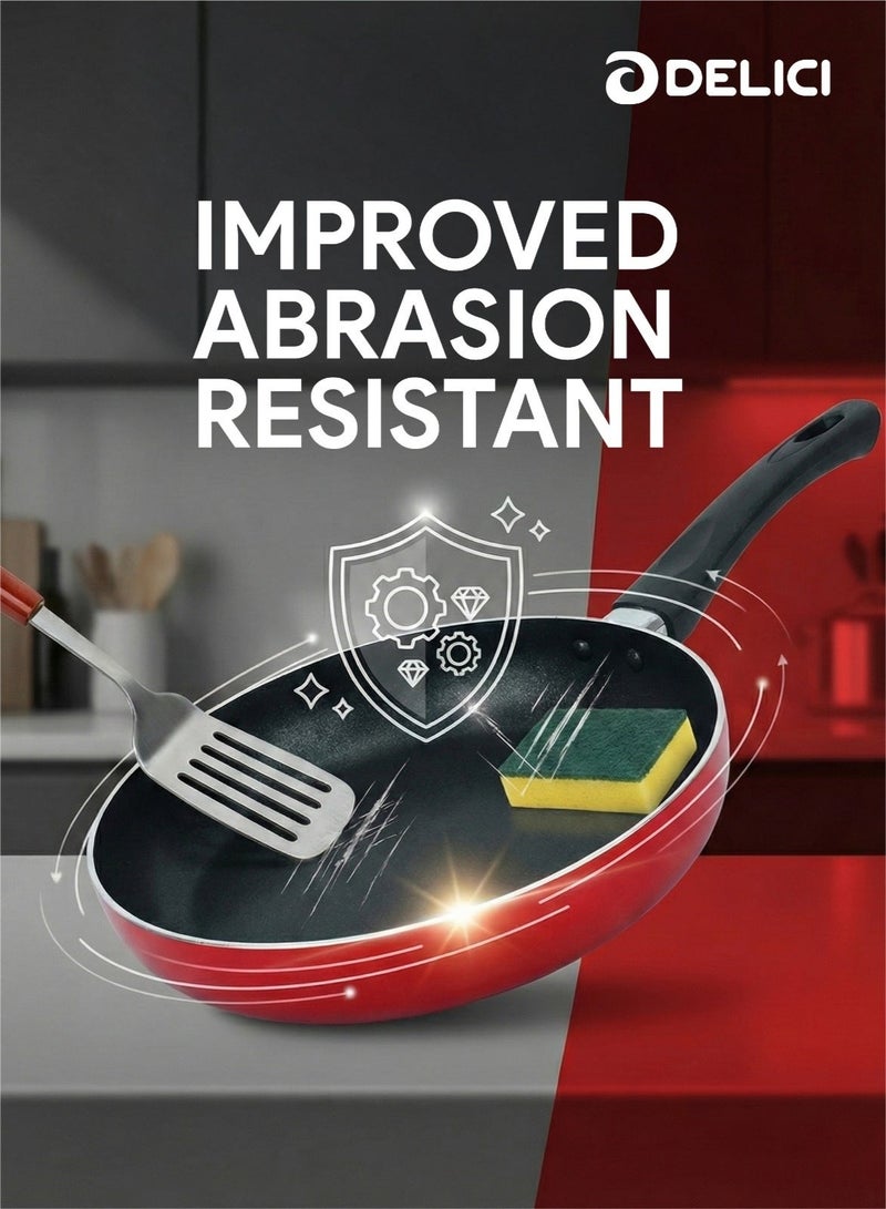 ديليتشي طقم مقلاة ألومنيوم غير لاصقة مقاس 24 سم وصاج مقاس 26 سم | هيكل عالي الجودة | سطح غير لاصق فائق المتانة (10 أضعاف) | خالي من حمض البيرفلورو الأوكتانويك (PFOA) | سطح داخلي صحي غير لاصق | مقبض من الباكليت المقاوم للحرارة | طلاء مقاوم للحرارة | متوافق مع جميع أنواع المواقد | مقاوم للأحماض والقلويات | مقاوم للتآكل والبقع | قابل للغسل في غسالة الصحون - AFT2426ME - Image 3