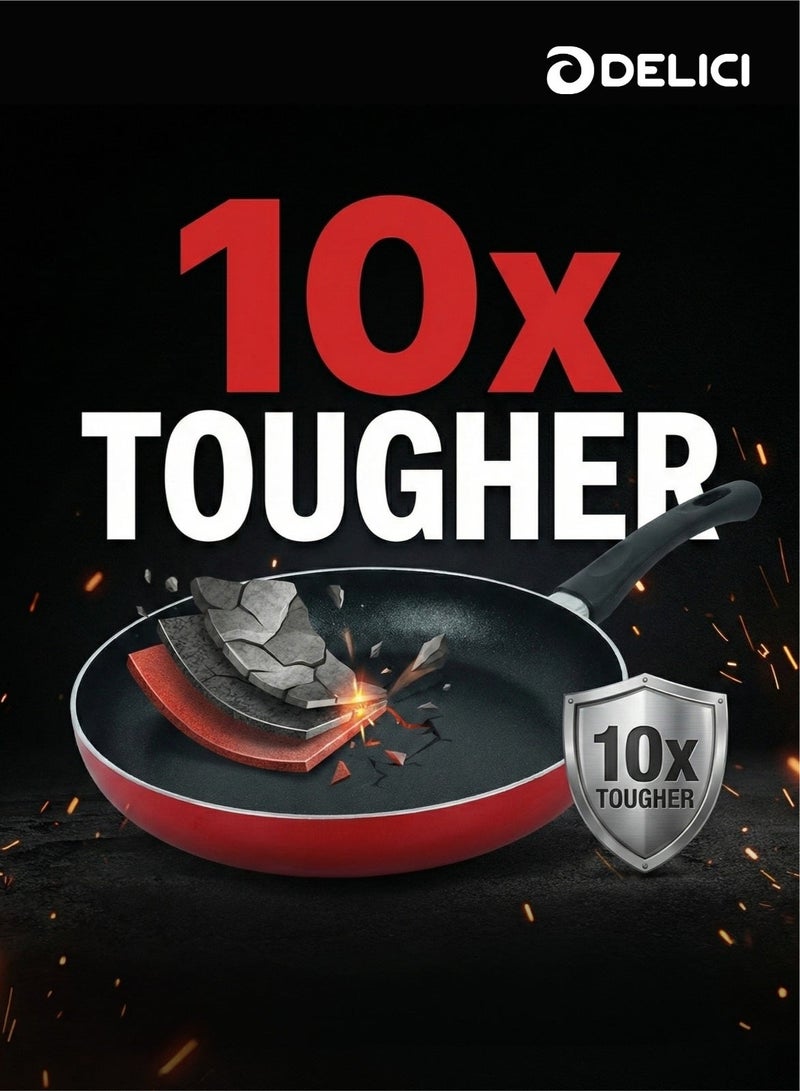 ديليتشي طقم مقلاة ألومنيوم غير لاصقة مقاس 24 سم وصاج مقاس 26 سم | هيكل عالي الجودة | سطح غير لاصق فائق المتانة (10 أضعاف) | خالي من حمض البيرفلورو الأوكتانويك (PFOA) | سطح داخلي صحي غير لاصق | مقبض من الباكليت المقاوم للحرارة | طلاء مقاوم للحرارة | متوافق مع جميع أنواع المواقد | مقاوم للأحماض والقلويات | مقاوم للتآكل والبقع | قابل للغسل في غسالة الصحون - AFT2426ME - Image 4