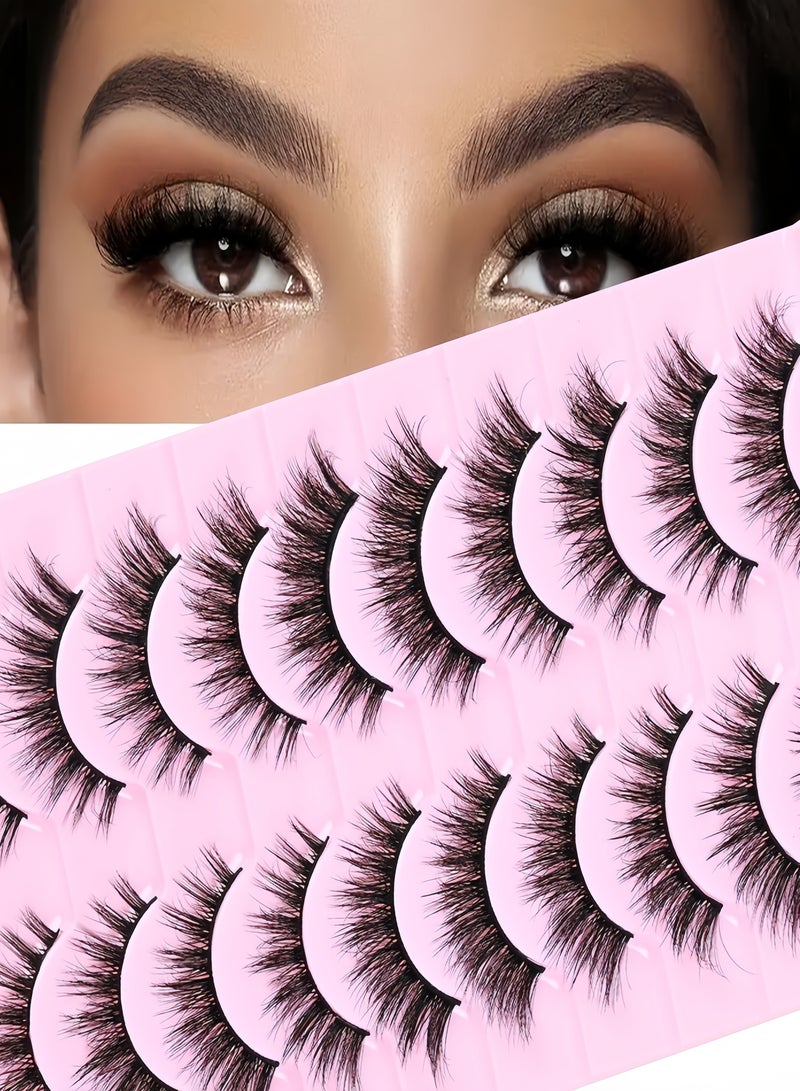 （ 10 Pairs ）Fluffy Messy Faux False Eyelashes,Soft Curly False Lashes,Reusable Natural Eyelash Simulation Curl False Eyelashfor Make up - Image 1