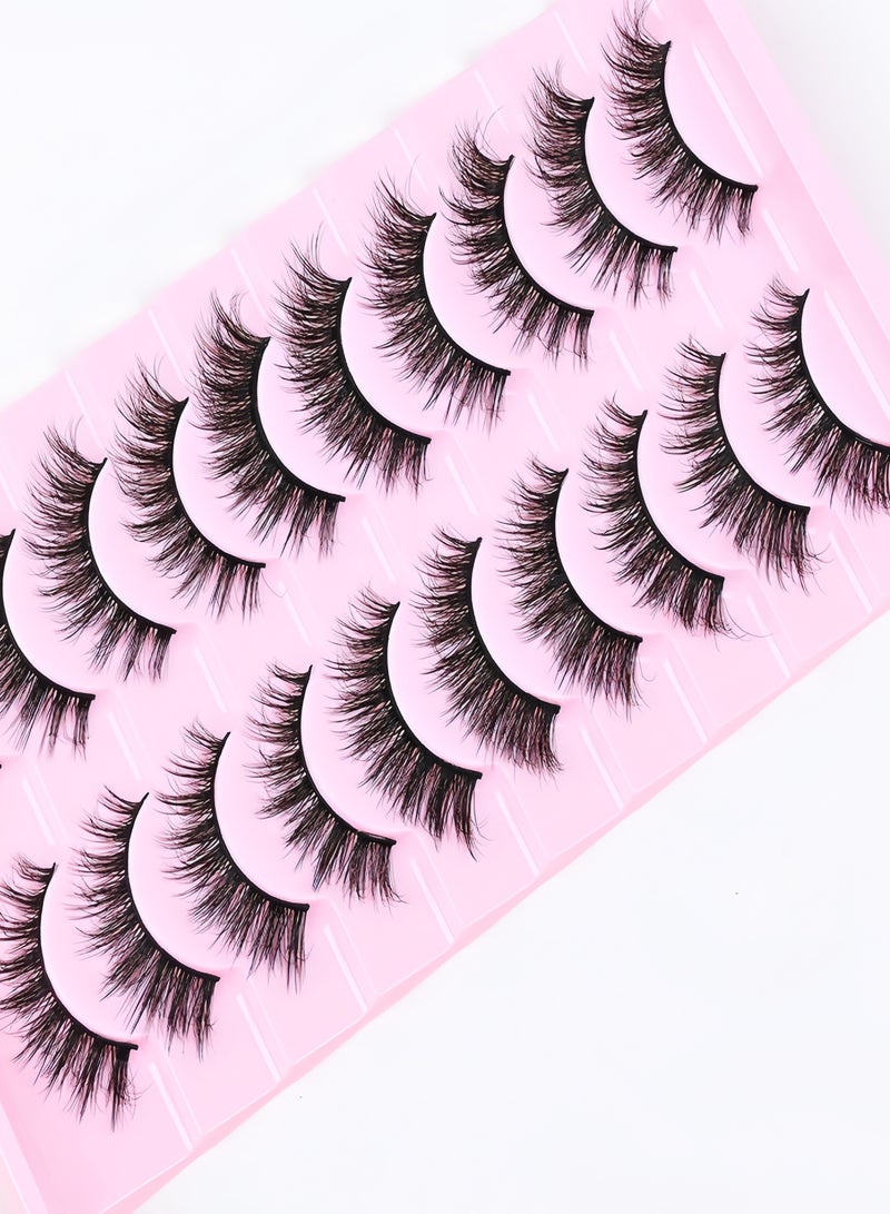 （ 10 Pairs ）Fluffy Messy Faux False Eyelashes,Soft Curly False Lashes,Reusable Natural Eyelash Simulation Curl False Eyelashfor Make up - Image 4