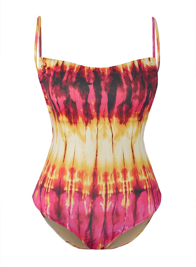 Abstract Patterned Square Neck Backless Regular Swimsuit