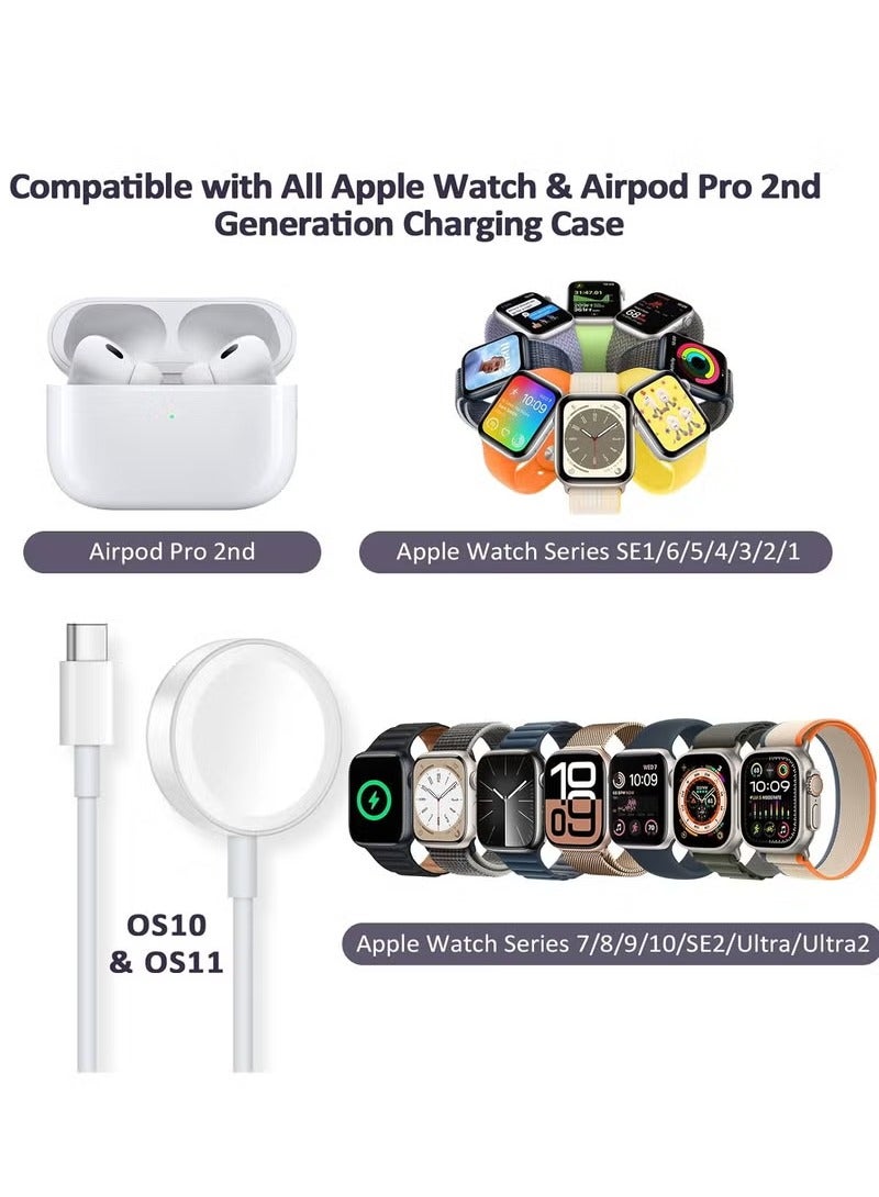 Fast Charging USB C Watch Charger Cord Compatible for Apple Watch, Magnetic Watch Charging Cable Compatible for Watch Series 10/9/8/7/Ultra/Ultra2/SE2/6/5/4/3/2/1/SE1, Type C Cord, 1M  - Image 2