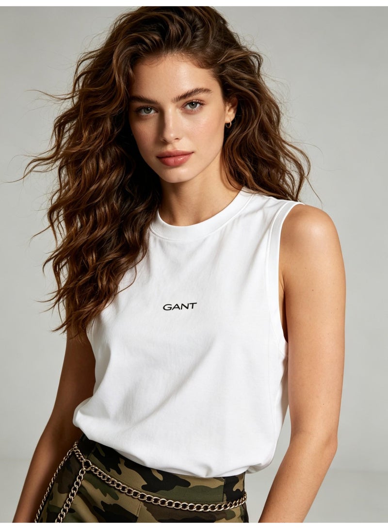 GANT Men's Loose Sleeveless Tank Top Crew Neck Casual Sport Daily Basic Vest White - Image 4