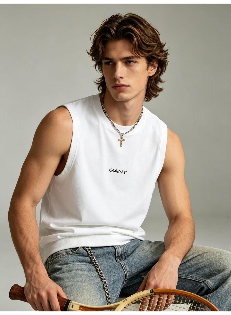 GANT Men's Loose Sleeveless Tank Top Crew Neck Casual Sport Daily Basic Vest White - Image 3