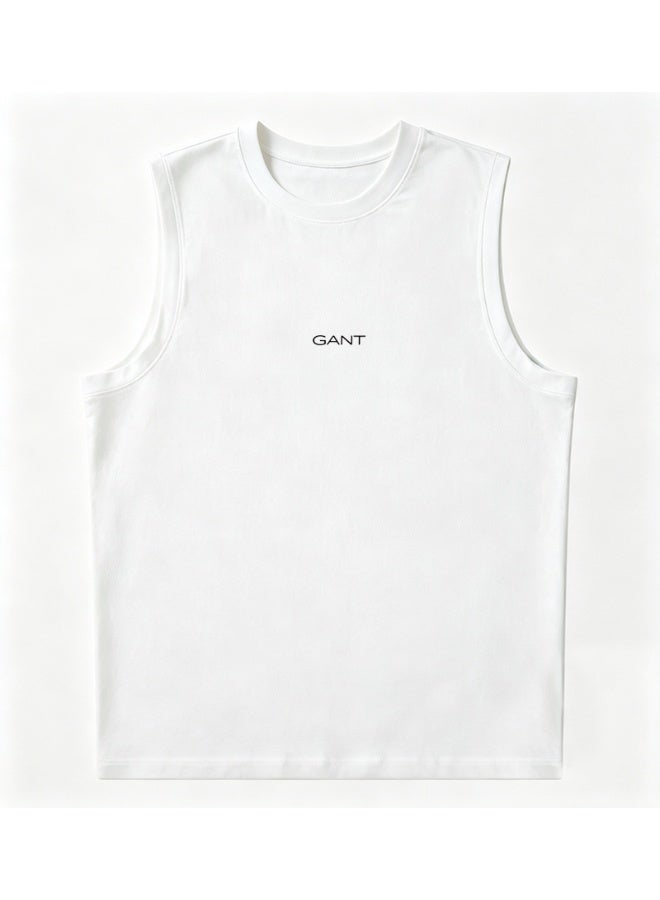 GANT Men's Loose Sleeveless Tank Top Crew Neck Casual Sport Daily Basic Vest White - Image 2
