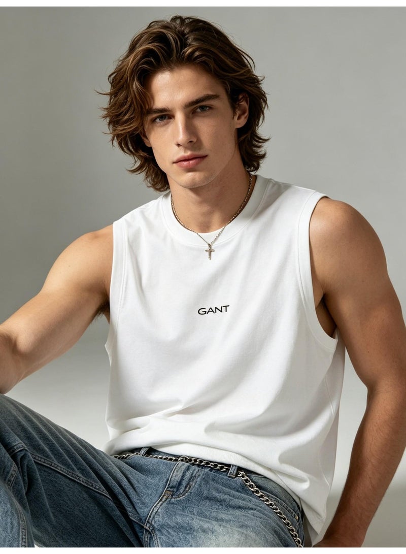 GANT Men's Loose Sleeveless Tank Top Crew Neck Casual Sport Daily Basic Vest White - Image 1