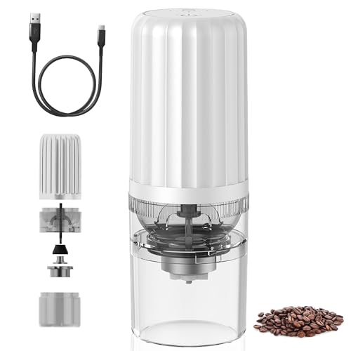 NEWDRU Electric Coffee Grinder, USB Rechargeable Portable Coffee & Spice Grinder with 1200mAh Battery | Durable ABS Build, Travel-Friendly Electric Mini Grinder - Grindmaster (White) - Image 1