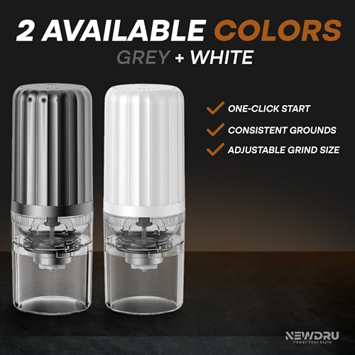 NEWDRU Electric Coffee Grinder, USB Rechargeable Portable Coffee & Spice Grinder with 1200mAh Battery | Durable ABS Build, Travel-Friendly Electric Mini Grinder - Grindmaster (White) - Image 2