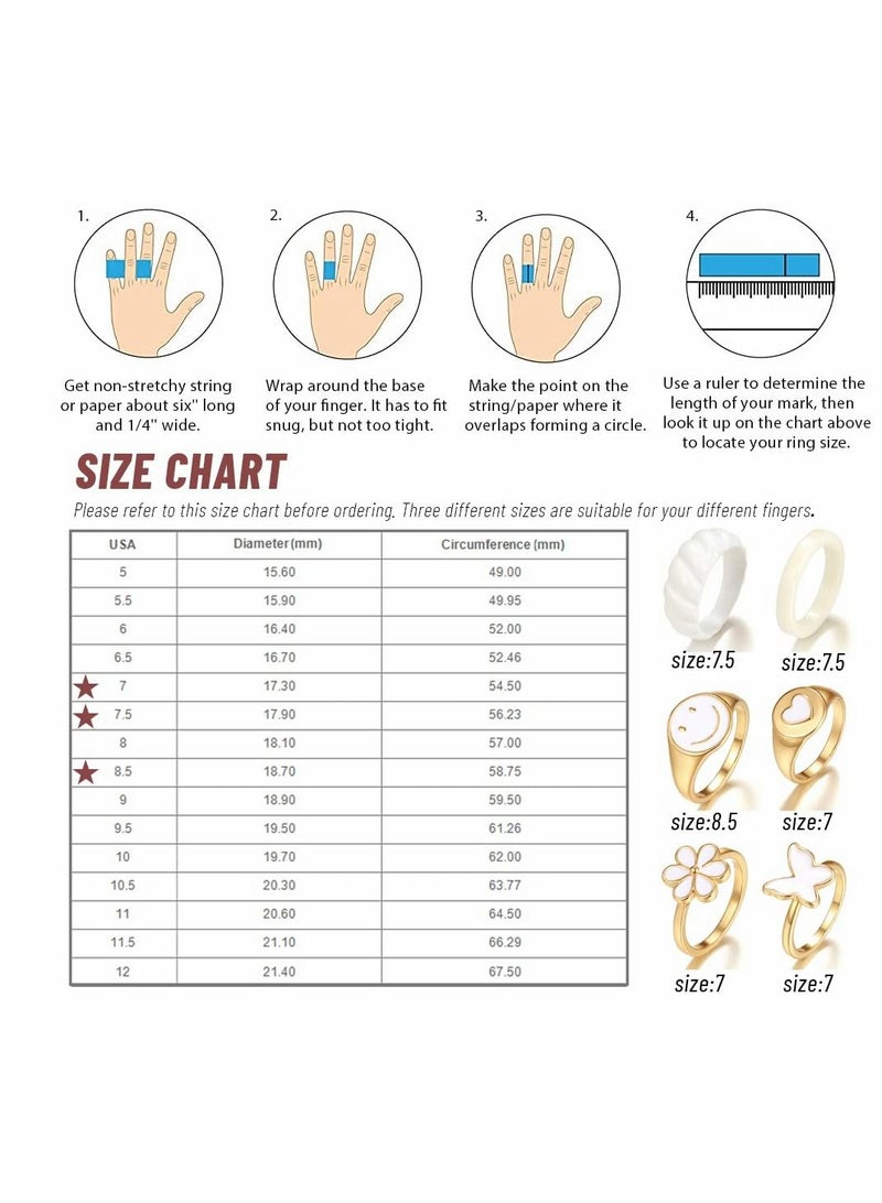 Excefore Cute Rings Set, Chunky Rings Jewelry Trendy Smiley Face Flower Heart Butterfly Rings Aesthetic Statement Stackable Rings, Lucky Face Rings for Couples, Gift for Women Men Girls, 6 PCS - Image 3