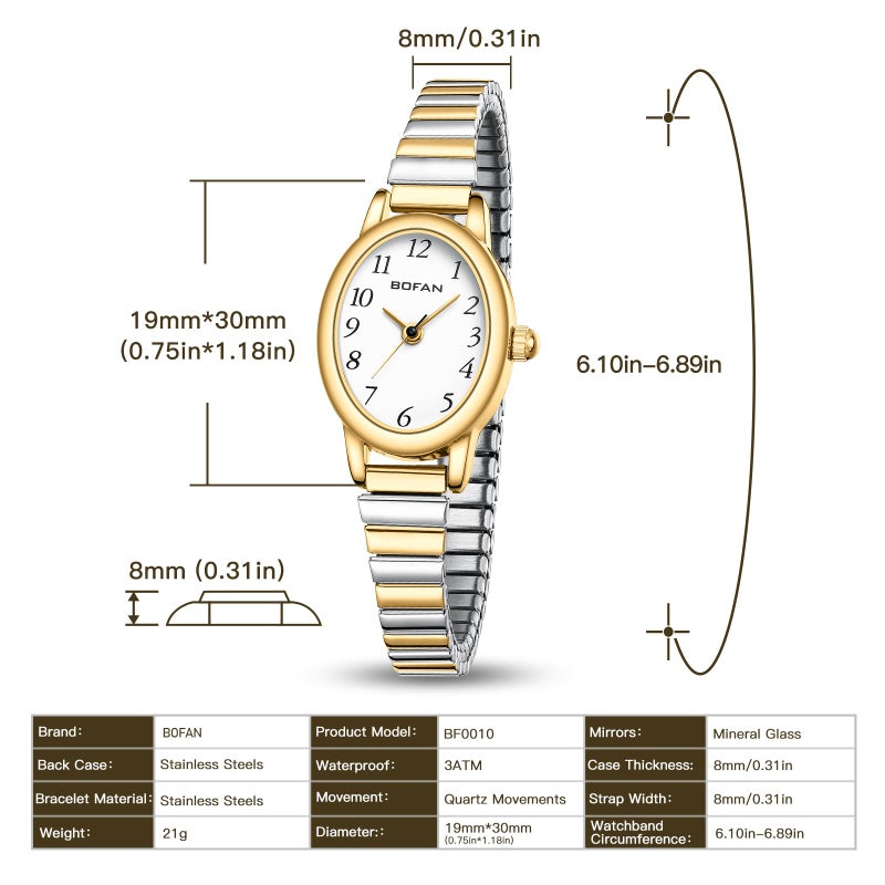 BOFAN Gold Watches for Women Easy Read Ladies Quartz Wrist Watch with Stainless Steel Expansion Band,Waterproof.ï¼ˆ6.10in-6.89inï¼‰ - Image 4