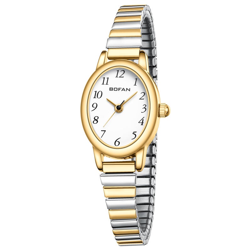 BOFAN Gold Watches for Women Easy Read Ladies Quartz Wrist Watch with Stainless Steel Expansion Band,Waterproof.ï¼ˆ6.10in-6.89inï¼‰ - Image 1