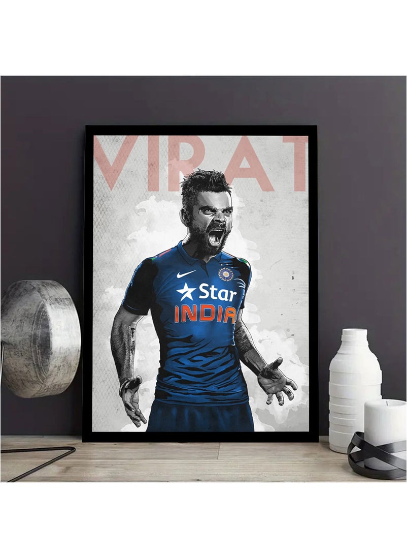 Spoil Your Wall Virat Kohli Print Wall Poster with Black Frame, Wall Arts Home Décor Photo Frames, 40x55 cm by Spoil Your Wall  - Image 1