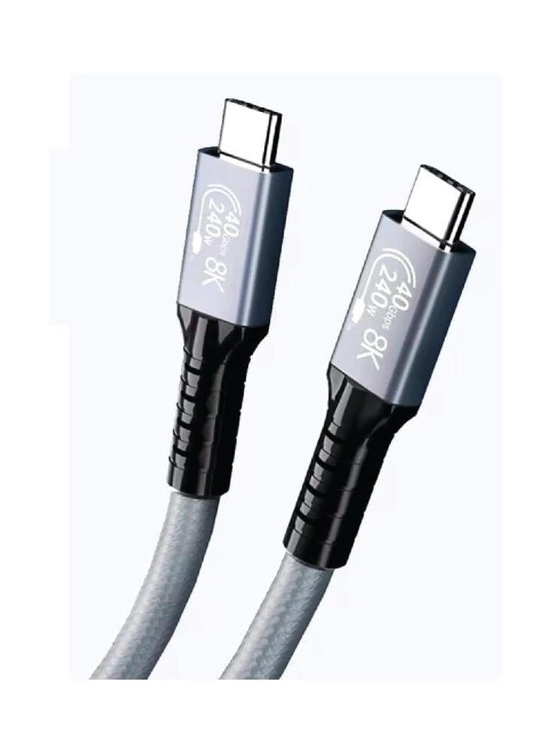 PD Fast Charging Cable - Data Cable - USB C to Type C - USB 4 - Gen 4 - Thunderbolt 4 - E-Marker Chip - 40Gbps - 8K @120Hz - 48V/5A - 240W - 1m - Grey - Image 1
