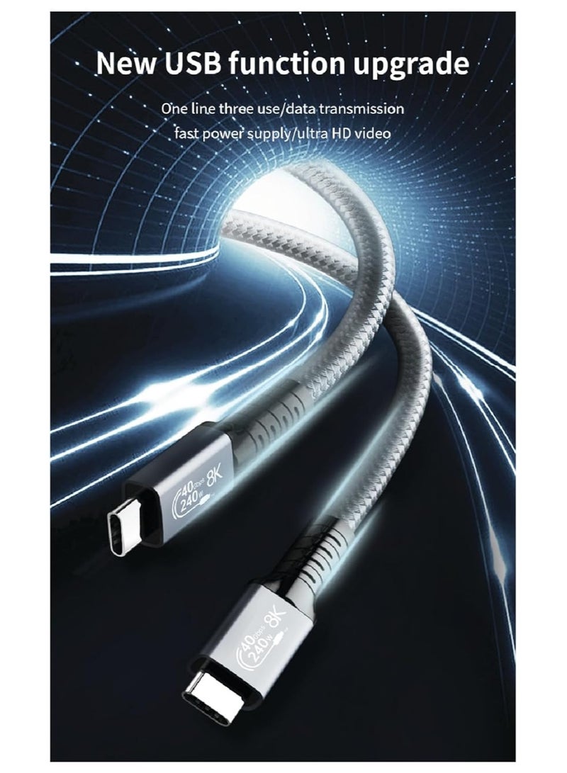 PD Fast Charging Cable - Data Cable - USB C to Type C - USB 4 - Gen 4 - Thunderbolt 4 - E-Marker Chip - 40Gbps - 8K @120Hz - 48V/5A - 240W - 1m - Grey - Image 2