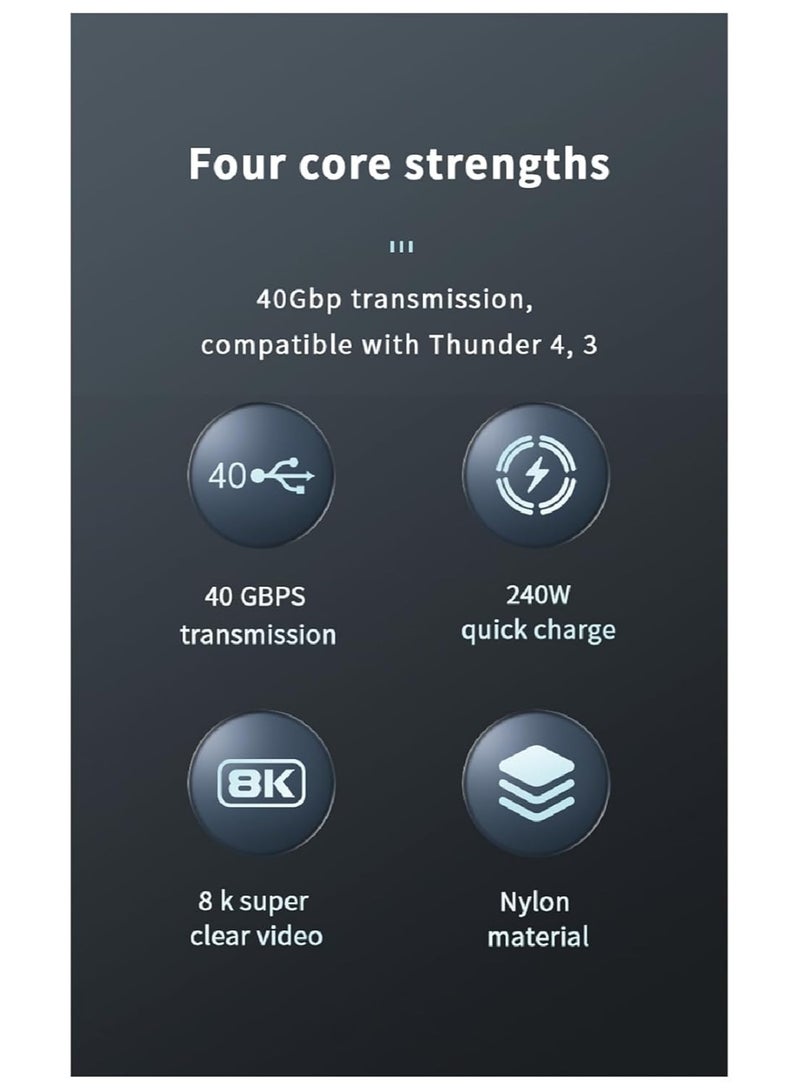 PD Fast Charging Cable - Data Cable - USB C to Type C - USB 4 - Gen 4 - Thunderbolt 4 - E-Marker Chip - 40Gbps - 8K @120Hz - 48V/5A - 240W - 1m - Grey - Image 3