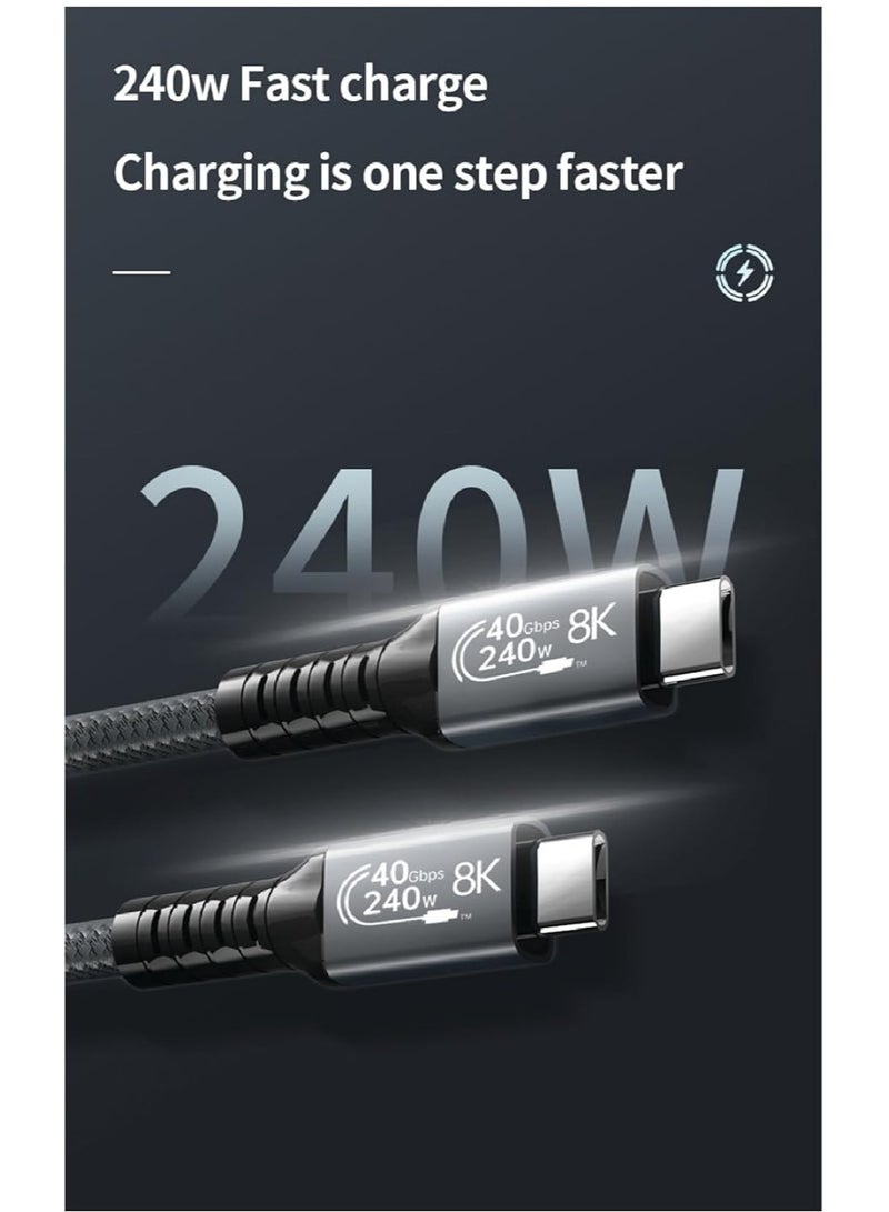 PD Fast Charging Cable - Data Cable - USB C to Type C - USB 4 - Gen 4 - Thunderbolt 4 - E-Marker Chip - 40Gbps - 8K @120Hz - 48V/5A - 240W - 1m - Grey - Image 4