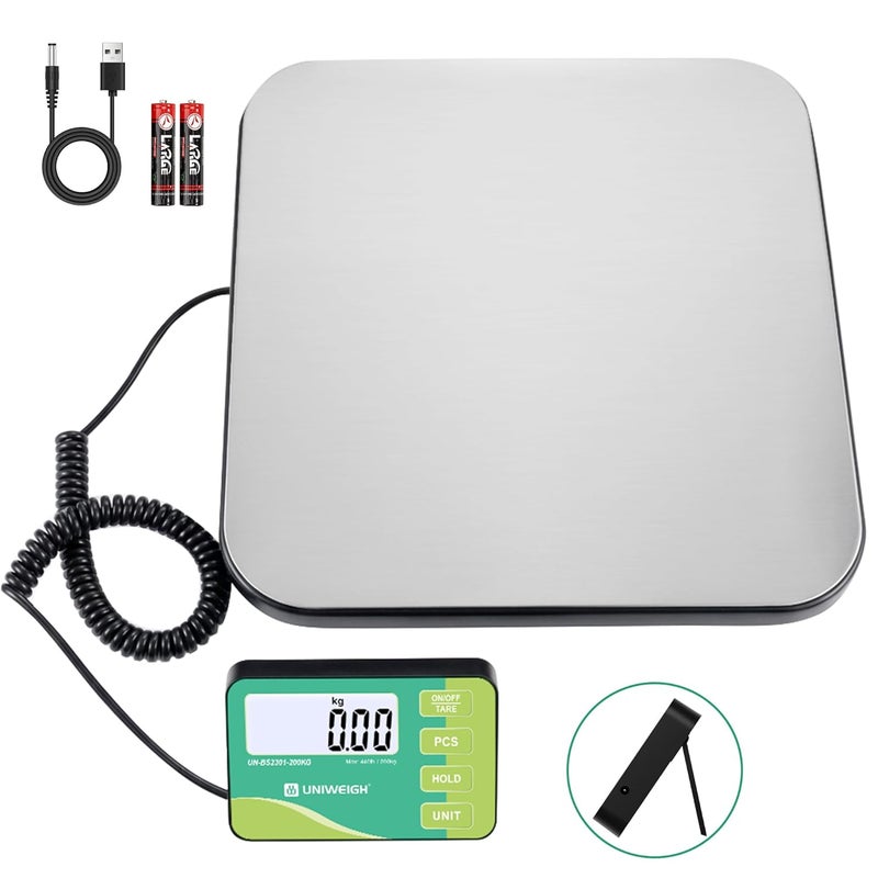UNIWEIGH Shipping Scale, 440lb/0.02lb Large High Accuracy Digital Scale with Hold, Backlit LCD with Hold/Tare,Scale for Packages, Luggage, Home Use, USB Power & Battery - Image 2
