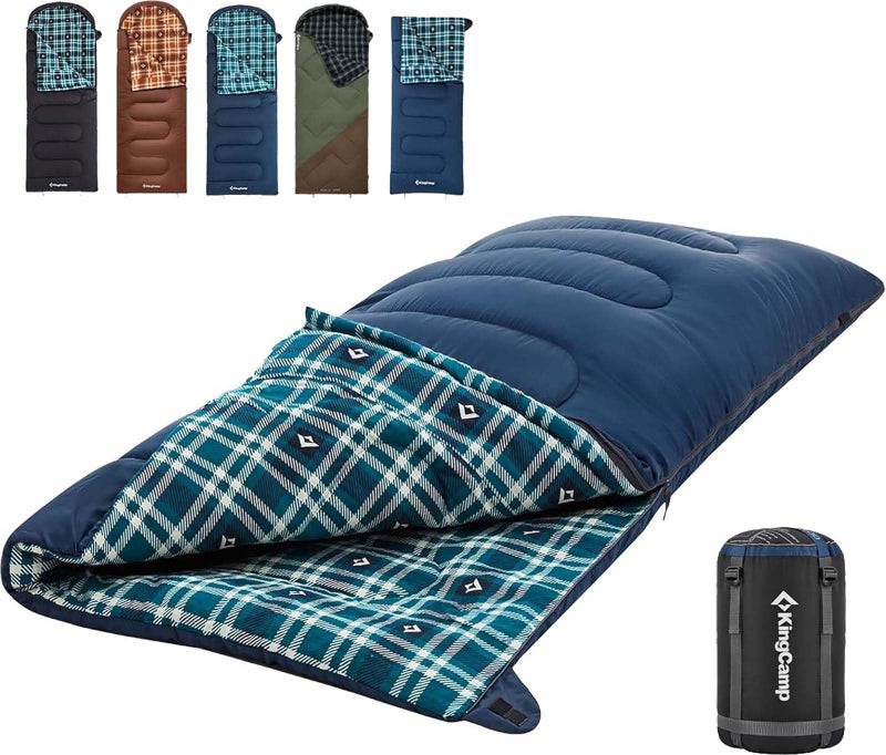 KingCamp Cotton Flannel Sleeping Bag, Envelope Sleeping Bags for Adults Cold Weather, 75x33 Extra Large, Water Resistant Sleeping Bags for Camping Backpacking and Hiking All Seasons, Navy Right 5lbs - Image 1