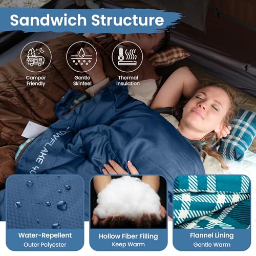 KingCamp Cotton Flannel Sleeping Bag, Envelope Sleeping Bags for Adults Cold Weather, 75x33 Extra Large, Water Resistant Sleeping Bags for Camping Backpacking and Hiking All Seasons, Navy Right 5lbs - Image 4