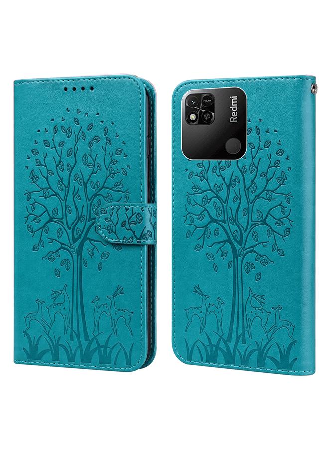 Case For Xiaomi Redmi 10A Tree & Deer Pattern Pressed Flip Leather Phone Case