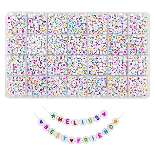 Melius Acrylic Colorful Letter Beads, 1450 Pcs 4x7mm Round Alphabet Beads in 28 Grid Box for Jewelry Making, DIY Bracelets, Necklaces, Key Chains, Bracelets (4x7mm, Colorful) - Image 1