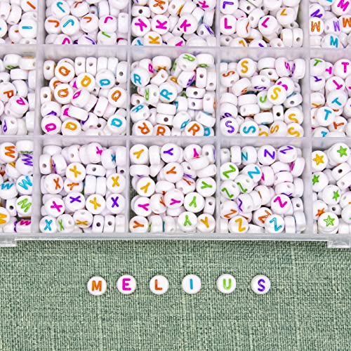 Melius Acrylic Colorful Letter Beads, 1450 Pcs 4x7mm Round Alphabet Beads in 28 Grid Box for Jewelry Making, DIY Bracelets, Necklaces, Key Chains, Bracelets (4x7mm, Colorful) - Image 3