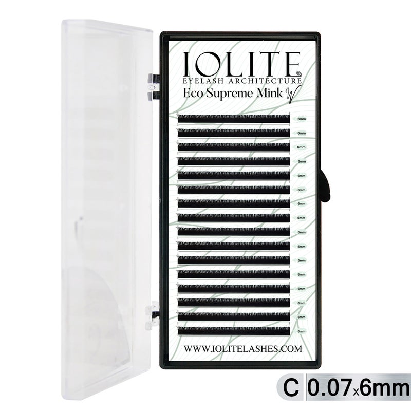 Iolite Eco Supreme Mink W Lashes C Curl – 0.7T Mix & 6mm–15mm | Pre-Fanned Volume Lash Extension Trays for Professional Lash Artists ISMWC7T - 6MM