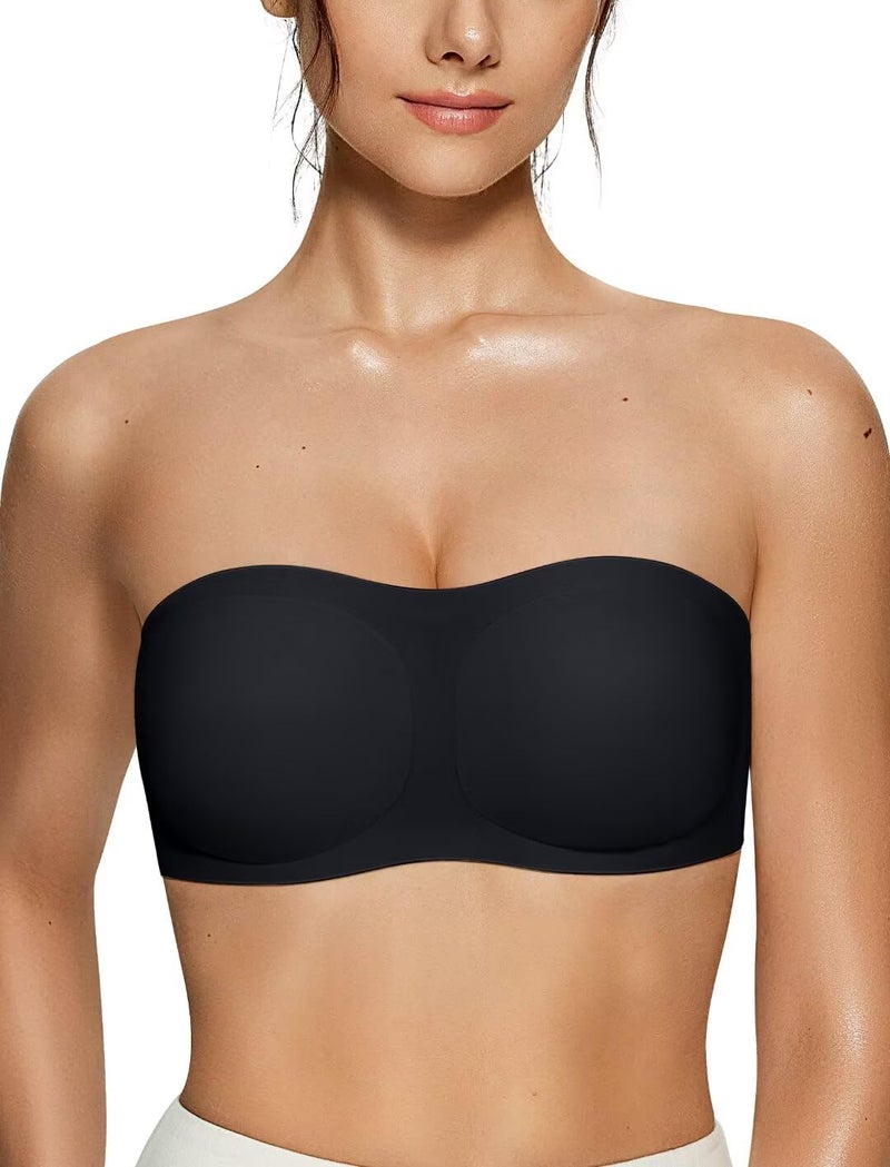 Vertvie Women's Wireless Strapless Bra Seamless Padded Bandeau Bra Non-Slip Silicone Tube Top Push Up Convertible Bralette (Black,Large) - Image 1