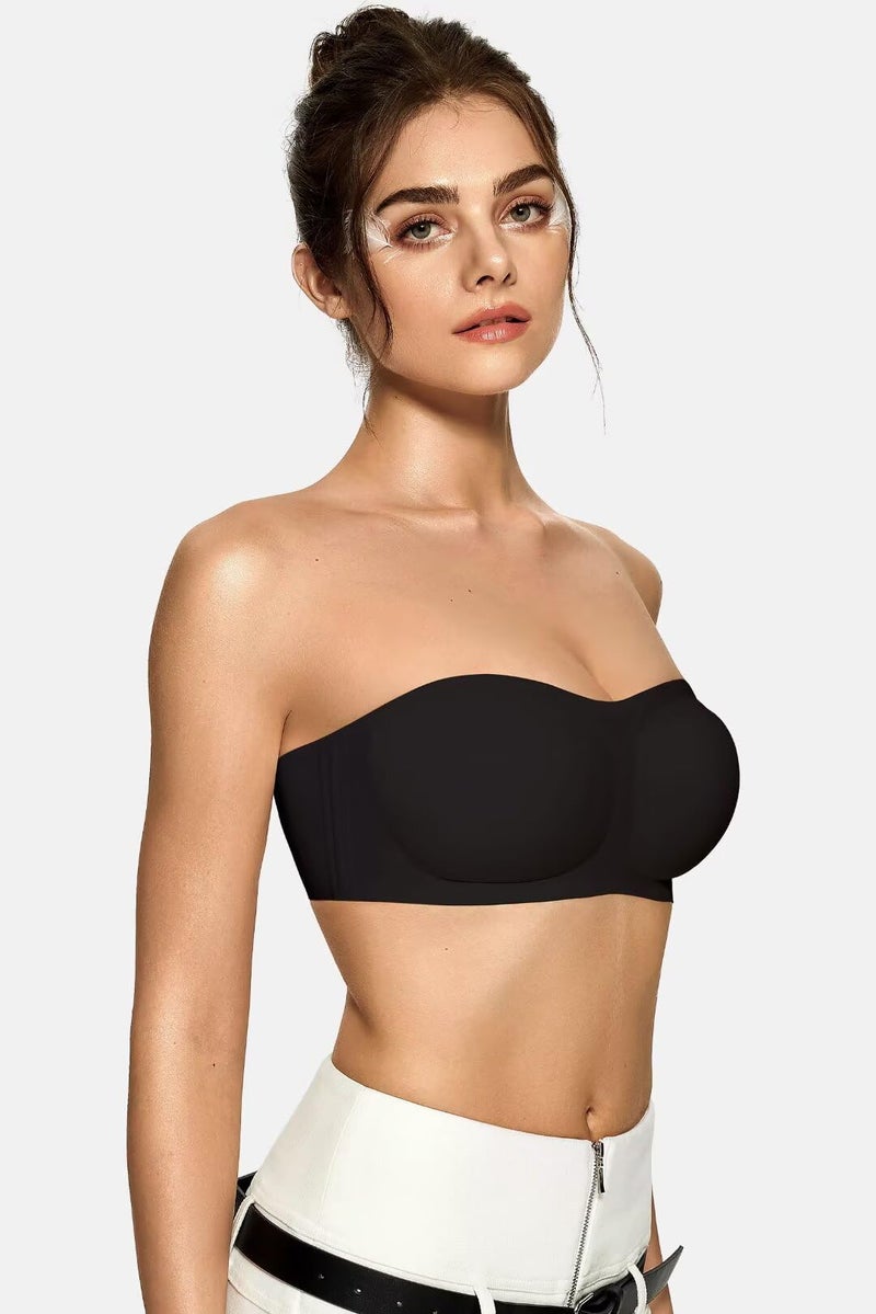 Vertvie Women's Wireless Strapless Bra Seamless Padded Bandeau Bra Non-Slip Silicone Tube Top Push Up Convertible Bralette (Black,Large) - Image 2