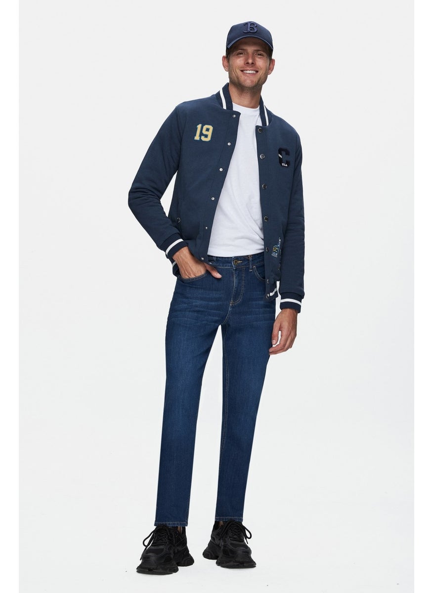 UCLA Fausto Blue Denim Embroidered Standard Fit Men's Trousers  - Image 1