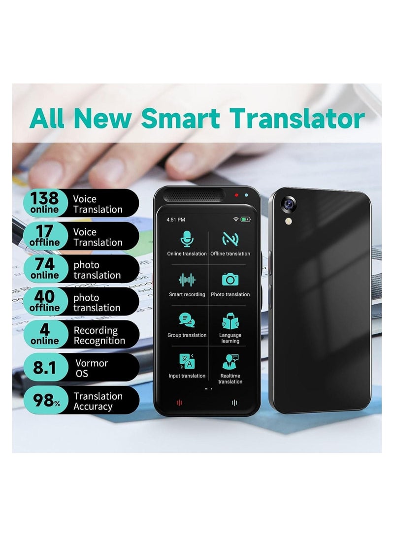 Metene Language Translator Device, Portable Translator Device with 138 Languages & 4.1" Touch Screen, Smart Voice Photo Translator Real Time, Offline Online Translation for Business Learning Travel - Image 2