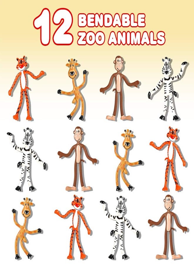 ArtCreativity Bendable Animal Figures - Set of 12 Flexible Zoo Toys, Fun Fidget Stress Relief for Kids, Animal Party Favors, Goody Bag Stuffers, and Piñata Fillers - Image 2