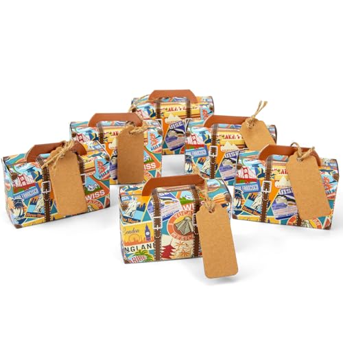 VGOODALL 50PCS Party Favor Candy Boxes,3x1.2x2 Inch Mini Suitcase Favor Boxes with Tags for Wedding Travel Themed Party Bridal Shower Decoration - Image 1