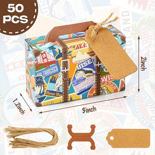 VGOODALL 50PCS Party Favor Candy Boxes,3x1.2x2 Inch Mini Suitcase Favor Boxes with Tags for Wedding Travel Themed Party Bridal Shower Decoration - Image 5