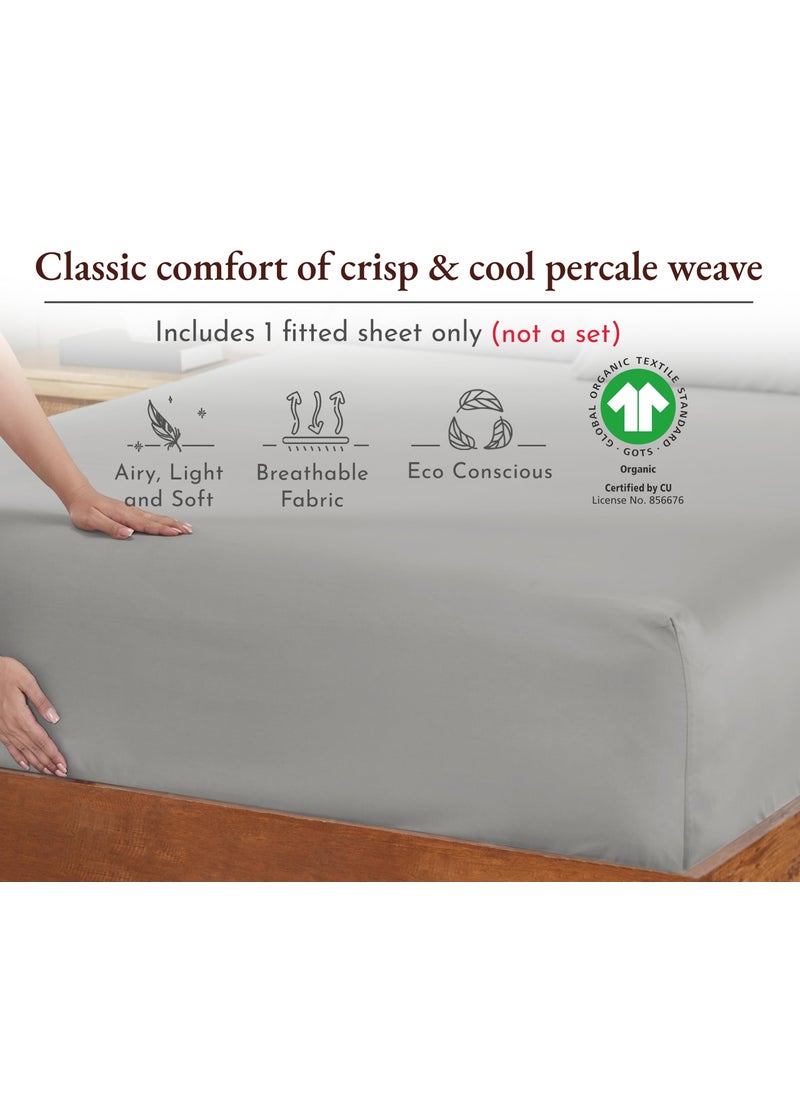 California Design De California Design Den 100% Organic Cotton Twin Fitted Sheet Only  Percale Deep Pocket Twin Sheets  GOTS Certified  Lightweight  Snug-Fit  Crisp  1 Pc Twin Fitted Sheet  Dorm Rooms (Light Grey)  - Image 3